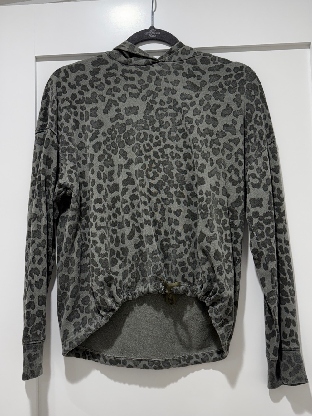 Sundry Leopard Print Drawstring Gray Knit Hoodie